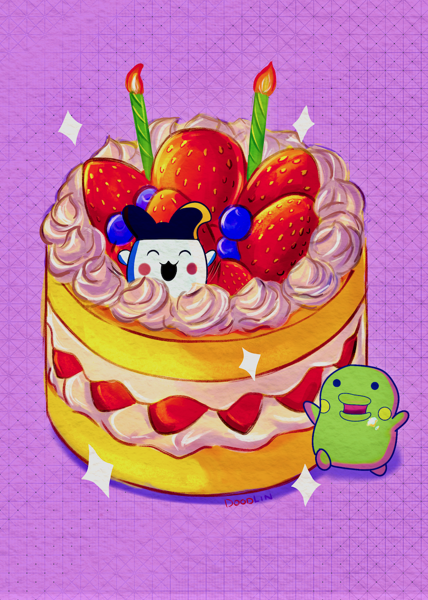 Mimitchi and Kuchipatchi with a birthday cake