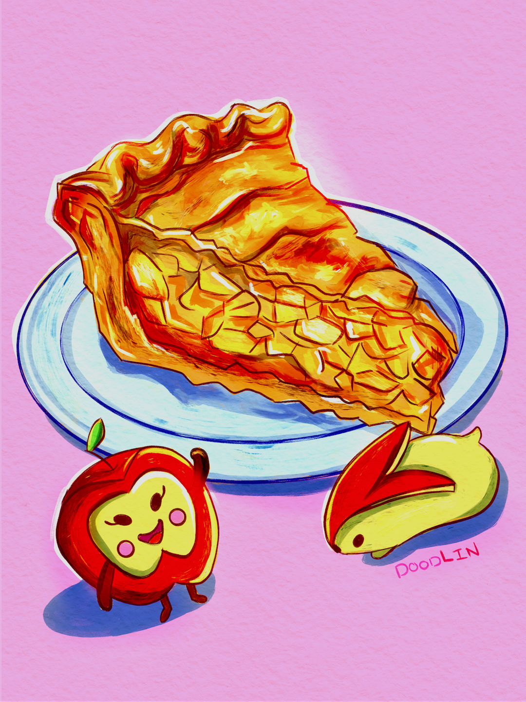 Ringotchi holding an apple pie